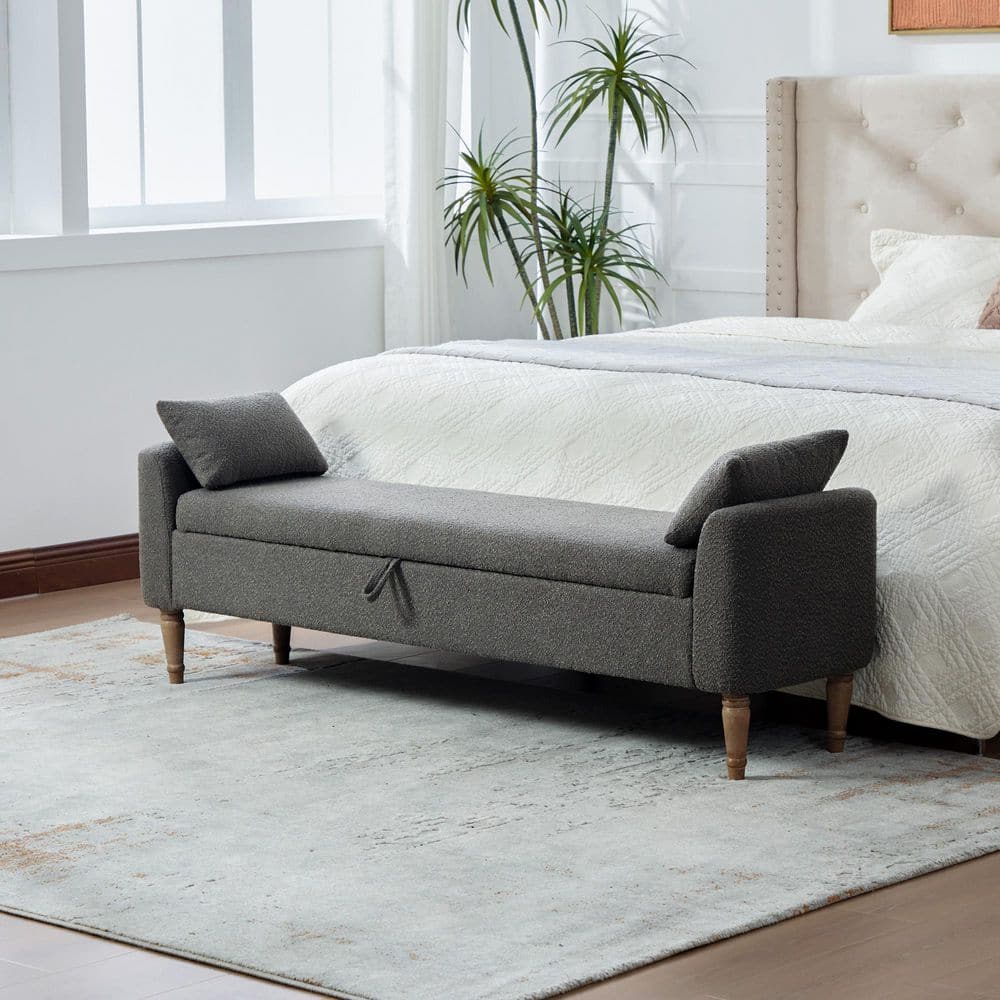 Modern 65.94 in. Charcoal Boucle Upholstered Storage Bench with Armrests and 2 Bolster Pillows price history on PriceWatchPro