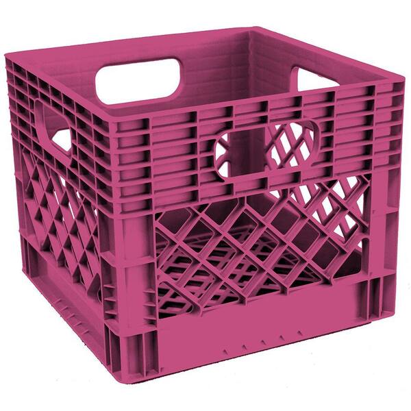 GSC Technologies 11 in. H x 13 in. W x 13 in. D Plastic Storage Milk Crate in Fushia