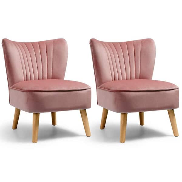 Gymax 2-Pieces Pink Accent Chair Leisure Chair Single Sofa Armless with Wood Legs