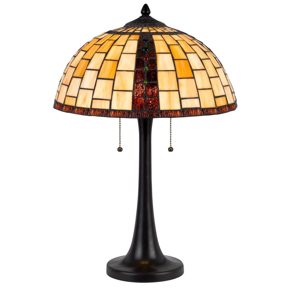 Whitton 24 in. H Black Resin Tiffany Table Lamp for Bedside with Glass Shad