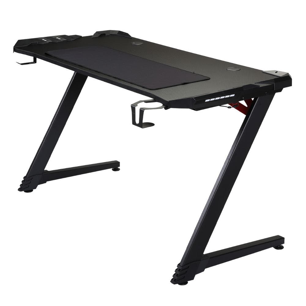 CIPACHO 48 in. Rectangular Black Particleboard Computer Single-Deck Gaming  Desk with Z-leg & Blue LED Light TXD-SY18Y0263 - The Home Depot