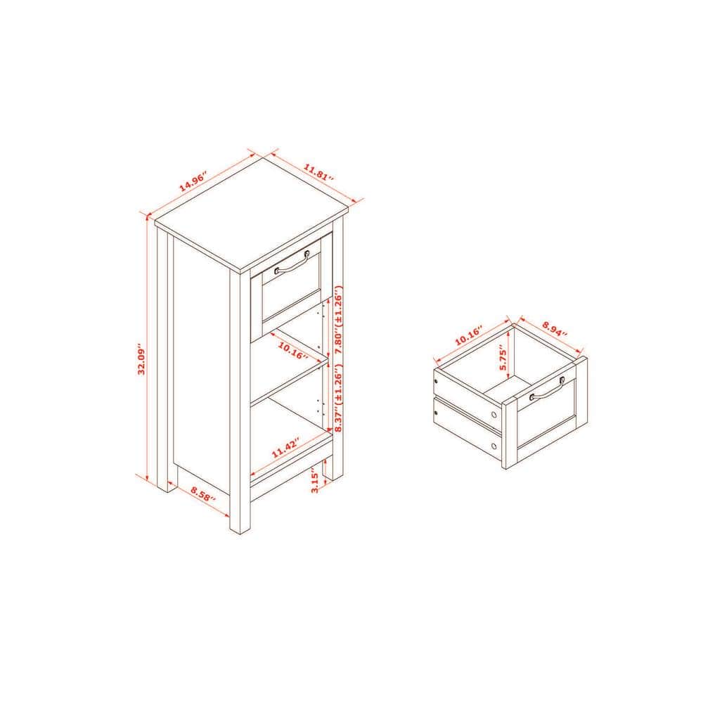 Sleek White MDF Wood Bathroom Storage Cabinet with Adjustable Shelf