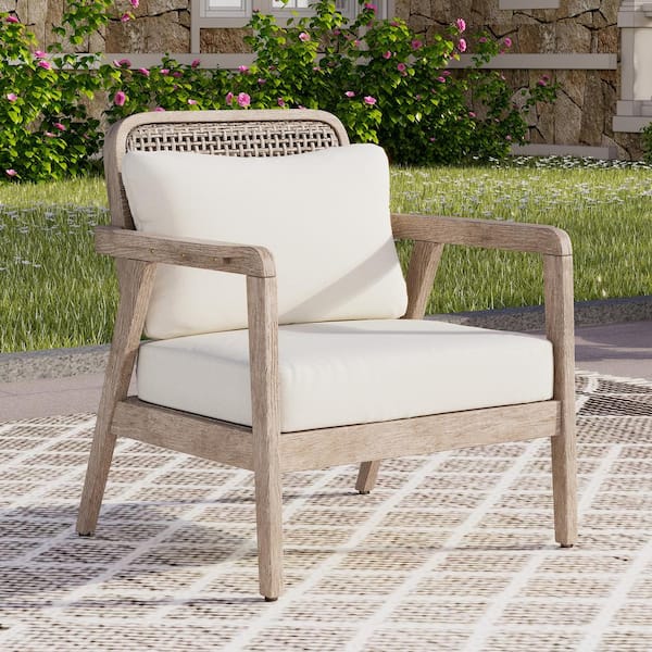 Misopily Brown Acacia Wood Outdoor Lounge Chair with Double