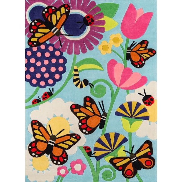 Momeni Lil Mo Whimsy Butterfly Multi 8 ft. x 10 ft. Indoor Kids Area Rug