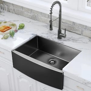 30 in. Farmhouse/Apron-Front Single Bowl 18 Gauge Gunmetal Black Stainless Steel Kitchen Sink with Spring Neck Faucet