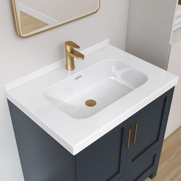 30 in. W. x 22 in. D Solid Surface Resin White Vanity Top Rectangular Single Sink Bathroom Vanity Top in White