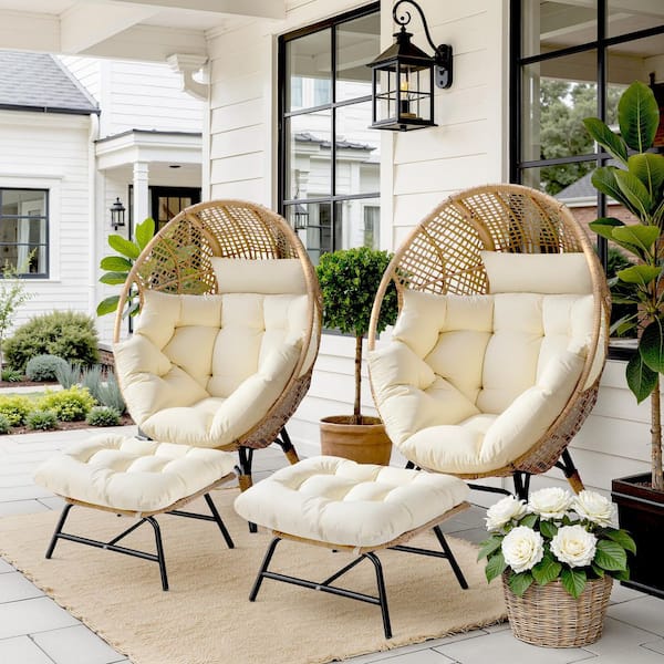 オットマン・スツール Egg chair Foot stool NICESOUL Boho Rattan Egg Chair with Cushion and Footrest for