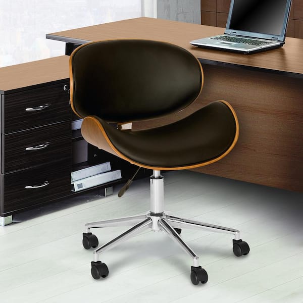Armen Living Daphne 33 in. Black Faux Leather and Chrome Finish Modern Office Chair