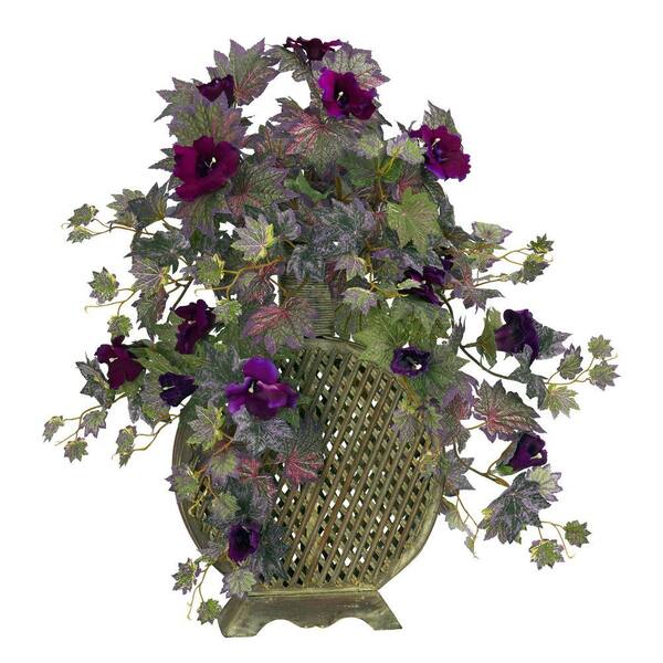 Nearly Natural 26 in. H Green Morning Glory with Decorative Vase Silk Plant
