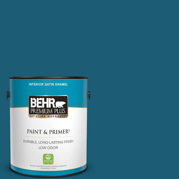 BEHR PREMIUM PLUS 1 gal. #540D-7 Deep Blue Sea Satin Enamel Low Odor Interior Paint & Primer