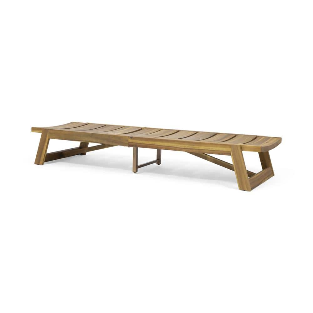Teak and Yellow Acacia Wood Adjustable Outdoor Chaise Lounge