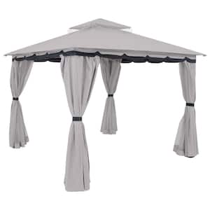 10 ft. L x 10 ft. L Soft Top Gray Gazebo with Mesh Screen and Privacy Walls
