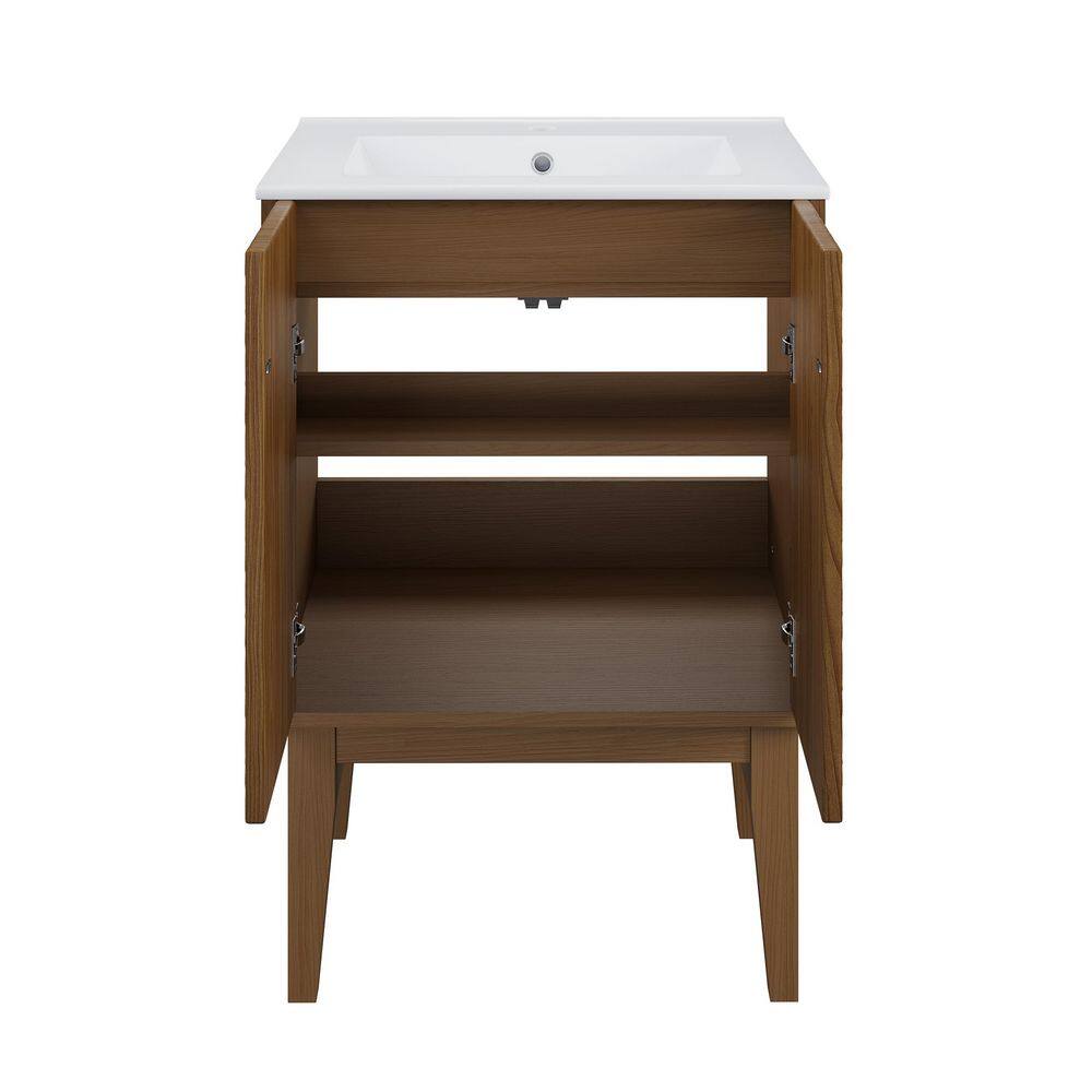 Bosse 24" Brown Oak Freestanding Bathroom Vanity with White Ceramic Sink