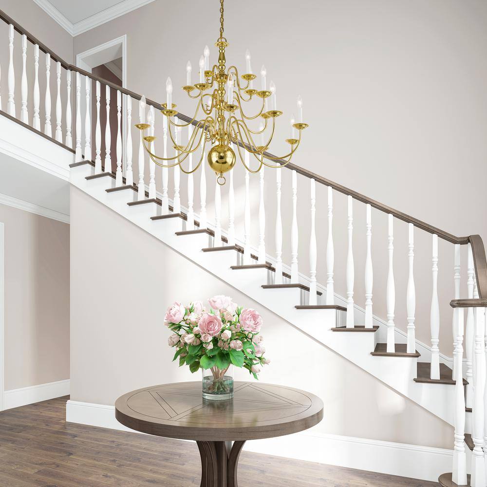 Williamsburgh 20-Light Polished Brass Colonial Chandelier