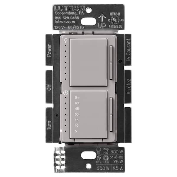 Lutron Maestro LED+ Dual Dimmer and Timer Switch, 75-Watt LED Bulbs/2.5A Fans, Single-Pole, Gray (MACL-L3T251-GR)