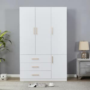 White Wood 47.2 in. Armoire with 4-Doors and 3-Drawers