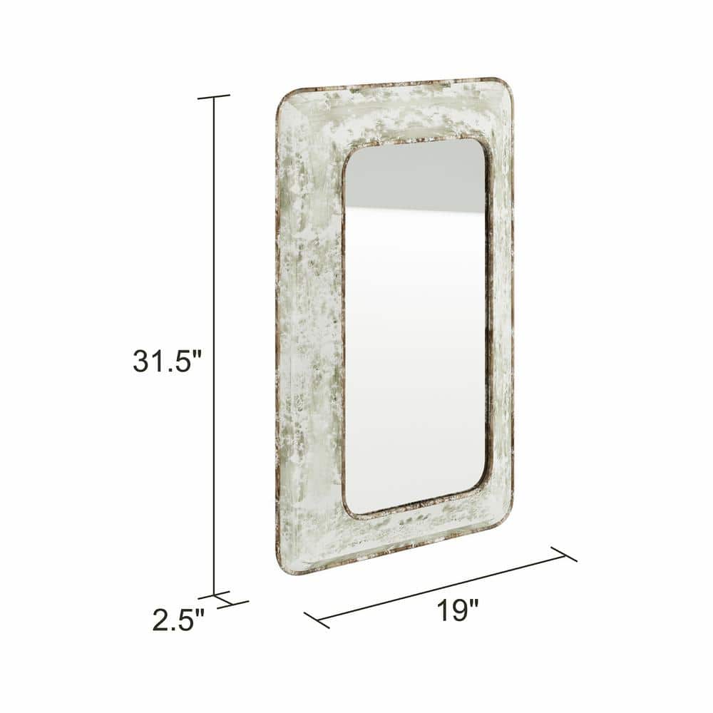Jaycee Distressed White Metal Rectangular Wall Mirror