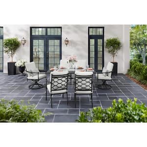 Wakefield 7-Piece Aluminum and Steel Outdoor Dining Set with Performance Acrylic Natural White Cushions