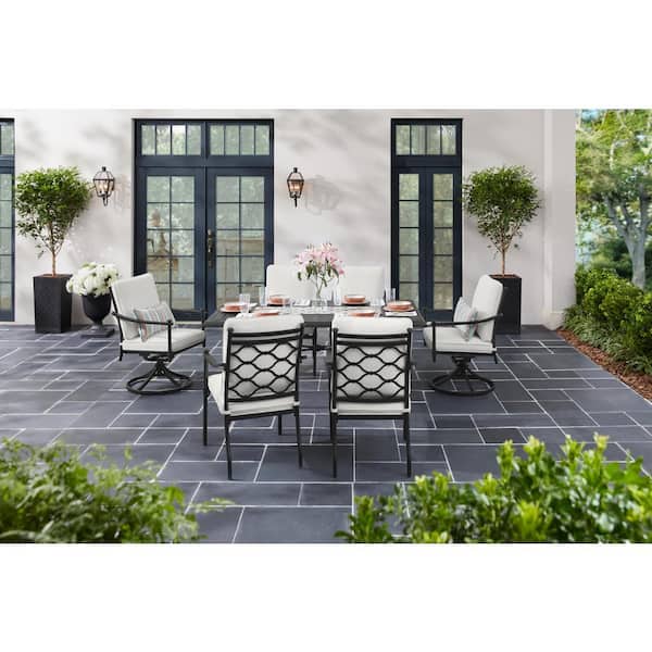 Home Decorators Collection Wakefield 7-Piece Aluminum and Steel Outdoor Dining Set with CushionGuard Plus Natural White Cushions