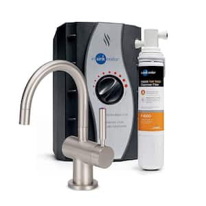 Indulge Modern Instant Hot Water Dispenser Tank w/ Standard Filtration System & 1-Handle 9.25 in. Faucet in Satin Nickel