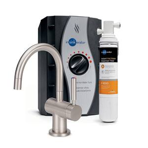 Indulge Modern 1-Handle Faucet Instant Hot and Cold Water Dispenser Tank with Standard Filtration in Satin Nickel