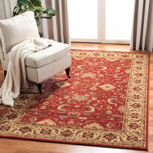 Mahal Red/Beige 8 ft. x 10 ft. Border Floral Area Rug