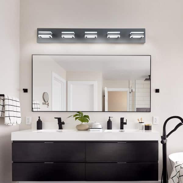 Unbranded LED Modern Simple 32 in. 5-Lights Acrylic Matte Black Vanity Light with Acrylic Shade