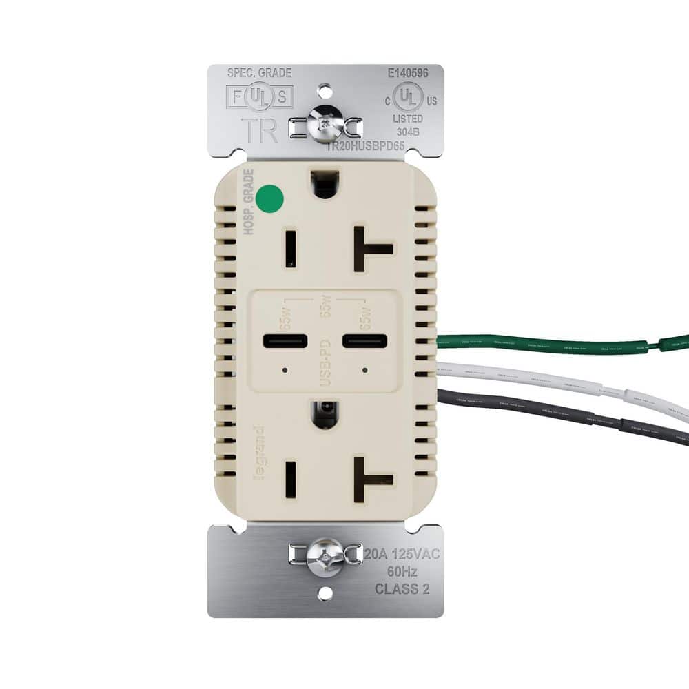 20A Tamper Resistant 65W Hospital Grade Power Delivery USB Type C Duplex Outlet Ivory price history on PriceWatchPro