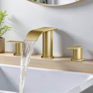 8 in. Widespread Double Handle Bathroom Faucet with Pop-Up Drain in Gold