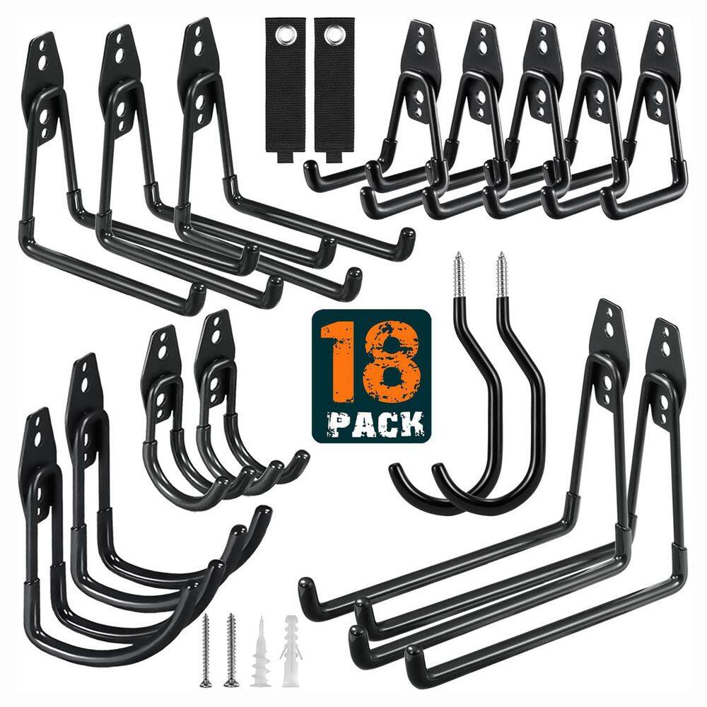 18 Pack Steel Wall Rack Black Finish Heavy Duty Anti-Slip Utility Hooks with Screws for Garage Tools and Bikes price history on PriceWatchPro