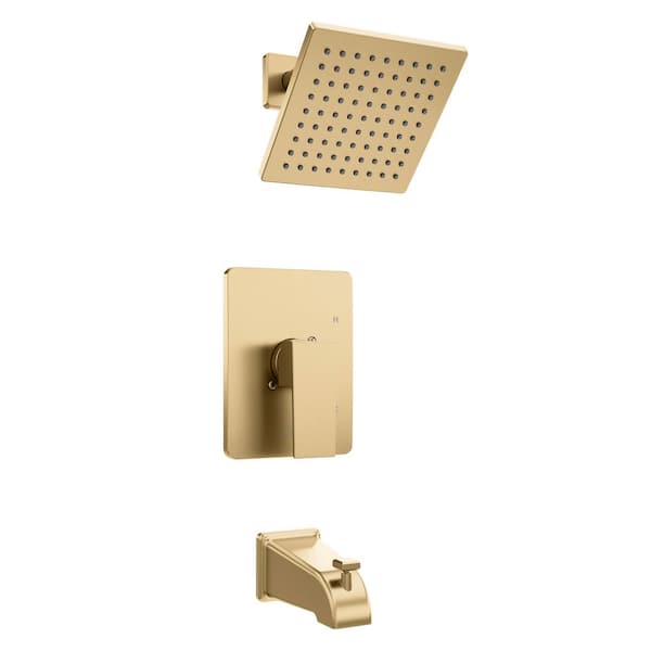 Palisades 1-Spray Pattern 6 in. Modern Wall Mount Fixed Shower Head Shower System in Champagne Bronze