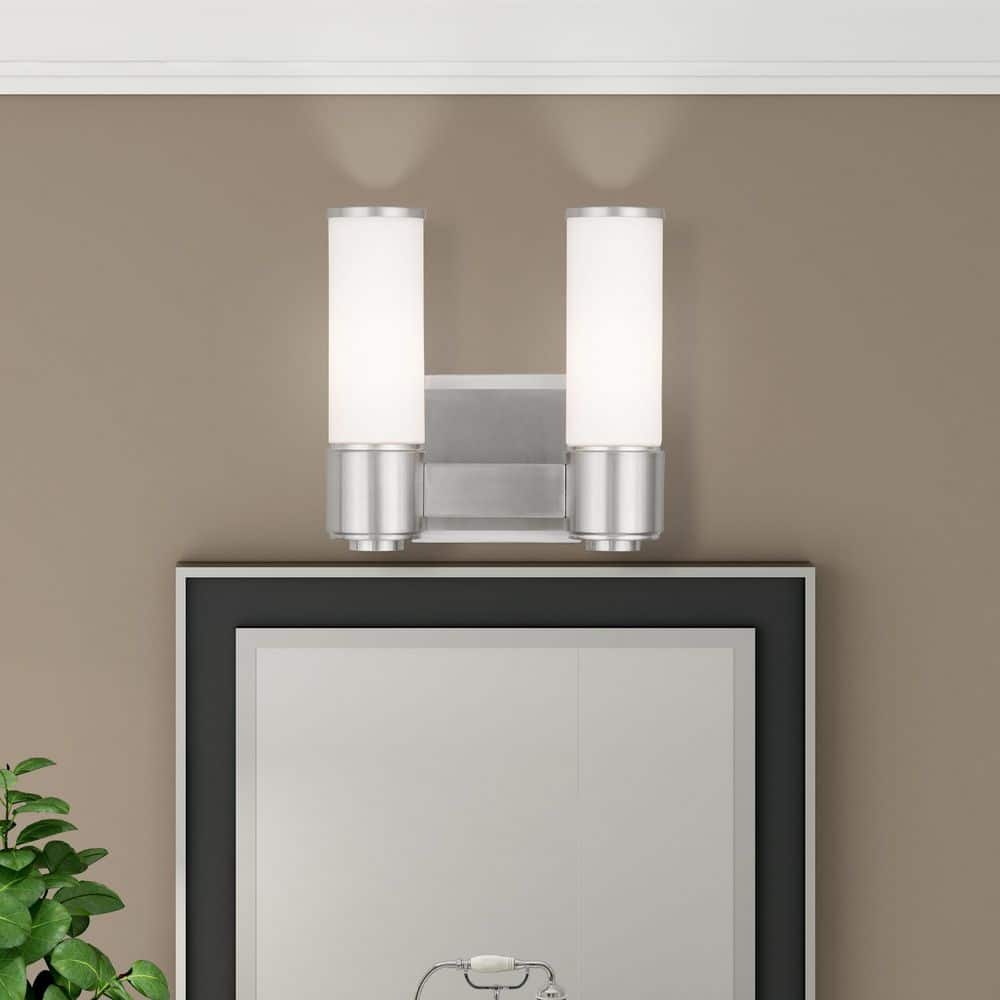 Timbercreek 10 in. Width 2-Light Brushed Nickel ADA Vanity Light with Satin Opal White Glass Shades price history on PriceWatchPro