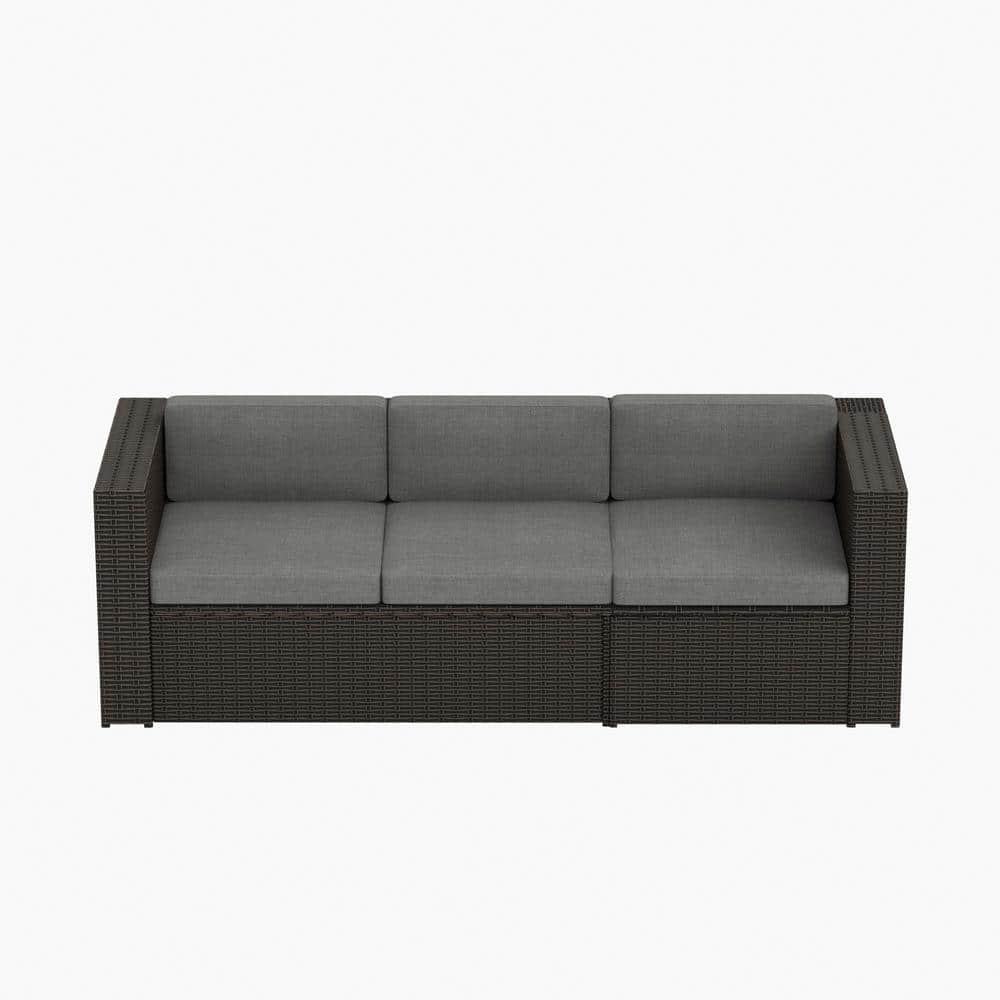 6-Piece Brown and Gray Steel Patio Sectional Set with Storage Ottoman