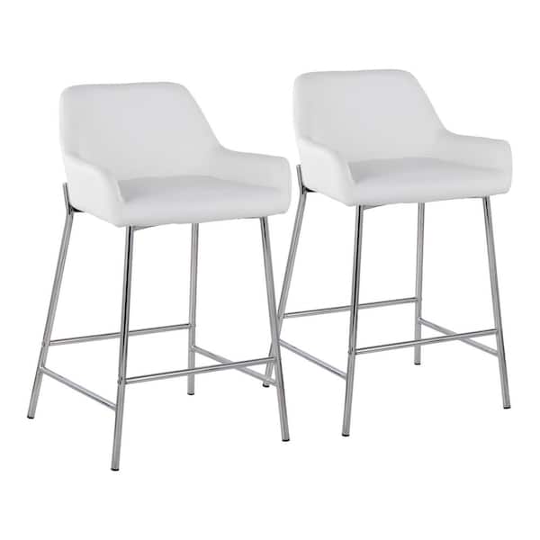 Lumisource Daniella 33 in. Fixed-Height White Faux Leather and Chrome Counter Height Bar Stool (Set of 2)