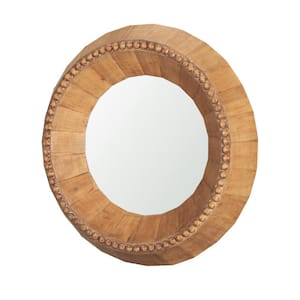 Ranela 30 in. W x 30 in. H Round Natural Wood-finish Beaded Wall Mirror