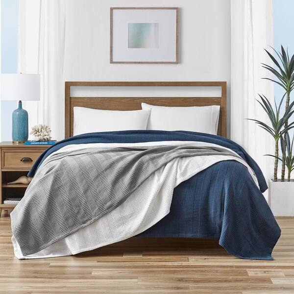 Nautica Rope Stripe 1-Piece Navy Blue Cotton Twin Blanket USHSEE1171162 -  The Home Depot