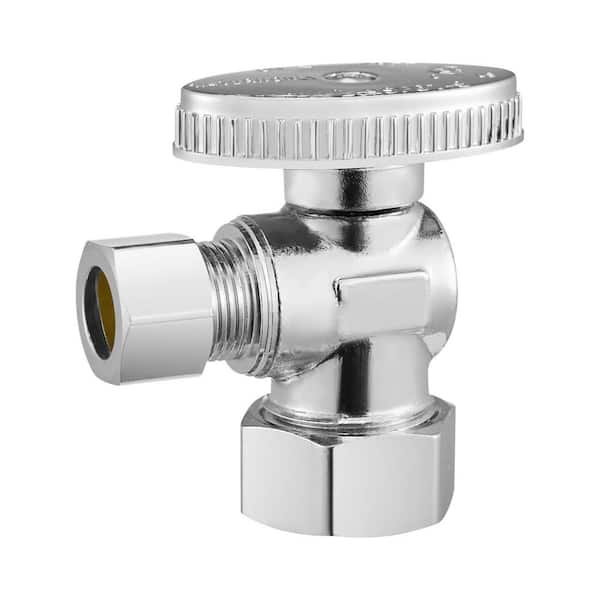 10 Pack Angle Stop Valve, 1/4 Turn Water Shut Off Valve 1/2 in. PEX x 3/8 in. OD Compression, Chrome Plated Brass valve
