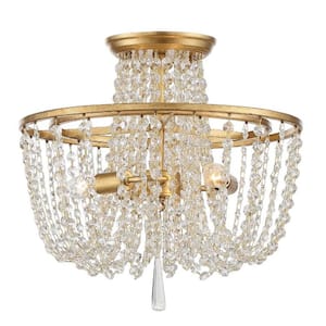 Arcadia 15 in. 3-Light Antique Gold Flush Mount