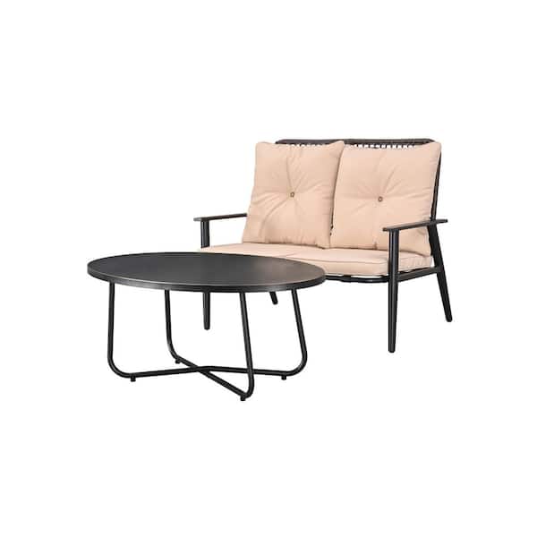 Patio Festival 2Piece Metal Wicker Patio Deep Seating Set with Khaki