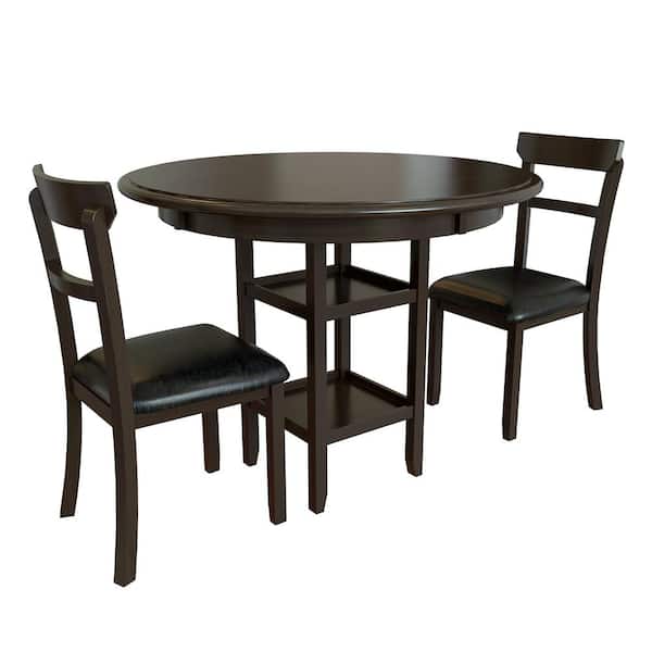 Costway 3 Piece Brown Wood Dining Set With Counter Height Round Table And 2 Upholstered Chairs Kc53574es Kc53575es Costway 3 Piece Brown Wood Dining Set, Round Dining Table For 2 Set