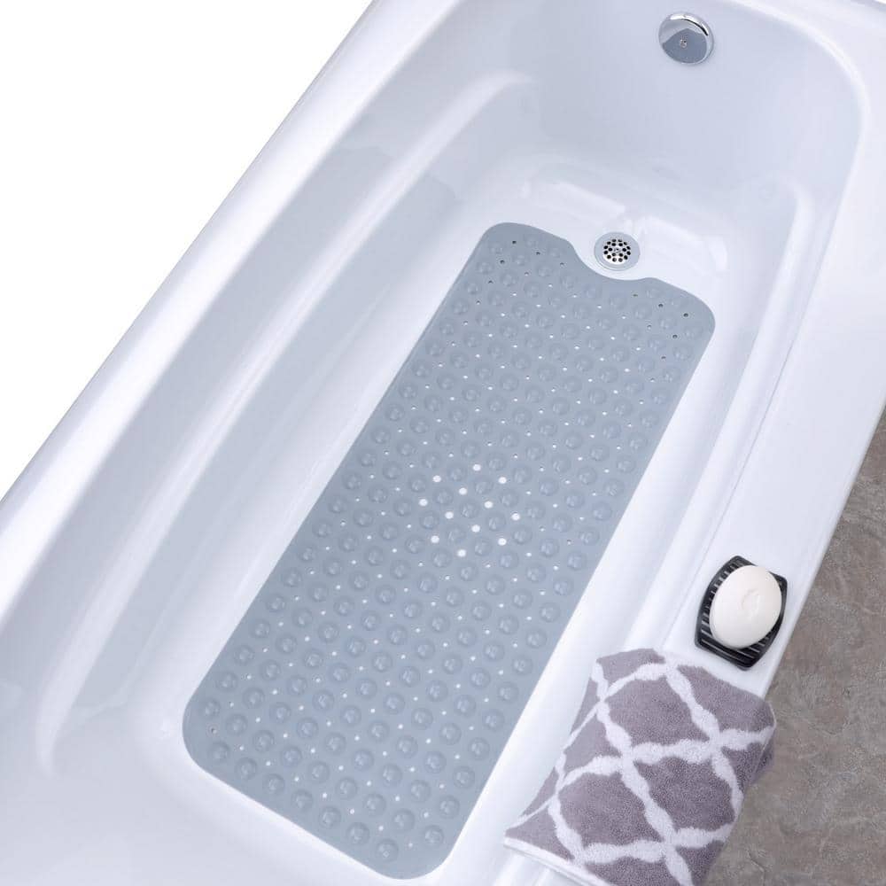 SlipX Solutions 16 in. x 39 in. Extra Long Bath Mat in Gray 05704