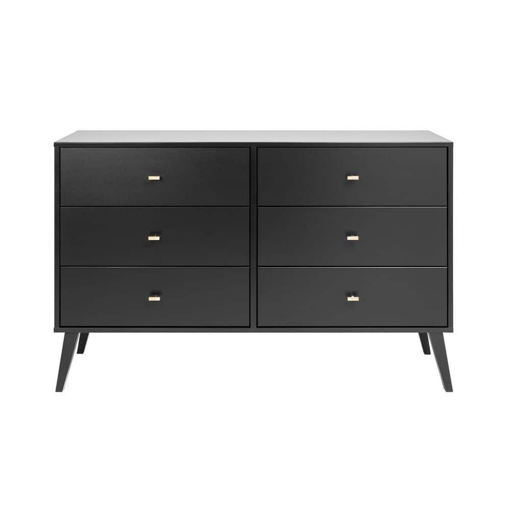 Black Mid-Century Double Dresser with Deep Drawers
