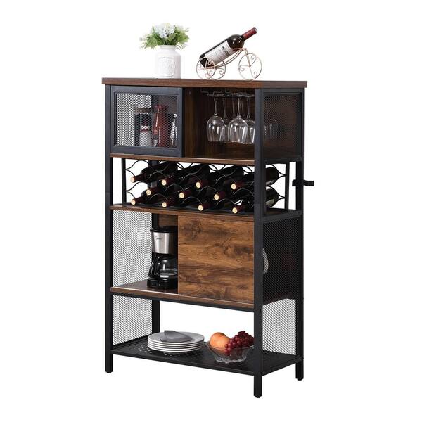 Seafuloy Black Wood Bar Cabinet with Wine Racks Storage Server  WF285318AAB-1 - The Home Depot