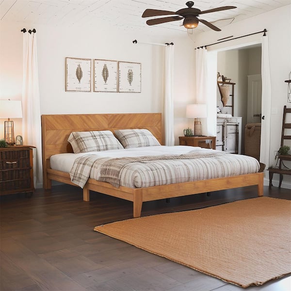 GALANO Weiss Clara Amber Walnut Brown King Platform Bed with GALANO Weiss Clara Amber Walnut Brown King Platform Bed with