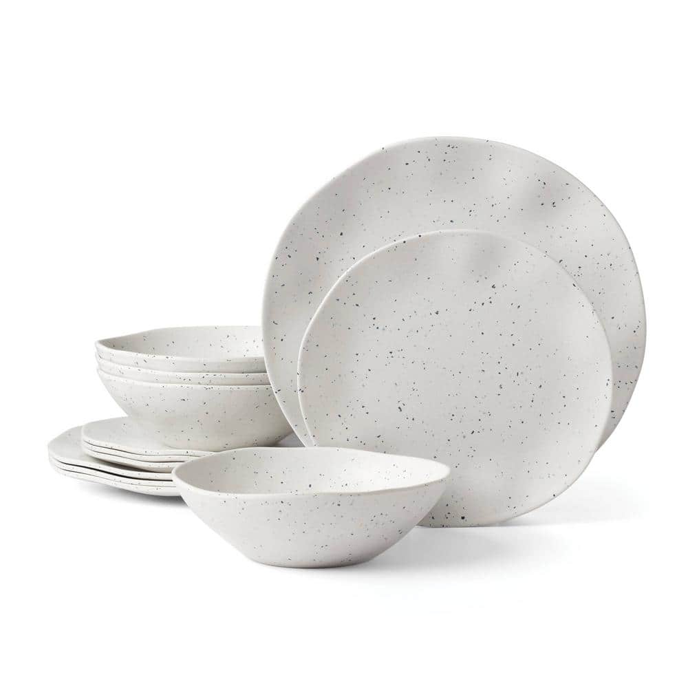 UPC 079363145222 product image for Terrazzo Melamine Cream 12-Piece White Melamine Dinnerware (Set Service For 4) | upcitemdb.com