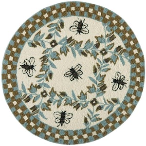 Chelsea Ivory/Teal Doormat 3 ft. x 3 ft. Round Border Area Rug