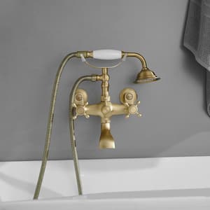 3-Handle Claw Foot Tub Faucet with Telephone Shaped Hand Shower Old Style Spigot and Hand Shower in Antique