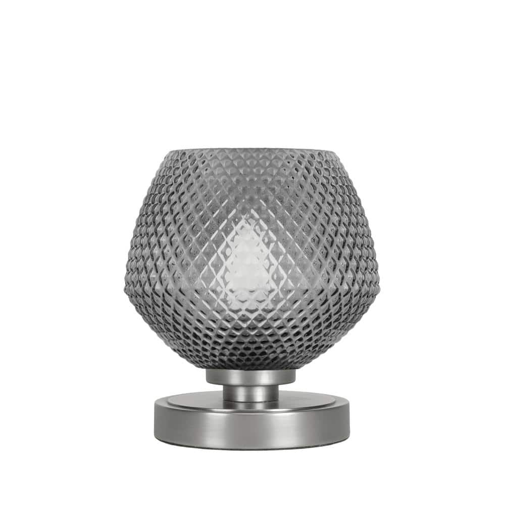 Quincy 7 in. Graphite Bedside Accent Lamp with 6 Smoke Textured Glass Sh