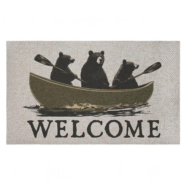 Welcome Rowing Bears Brown 18 in. x 30 in. Polyester Non-Slip Outdoor Door Mat