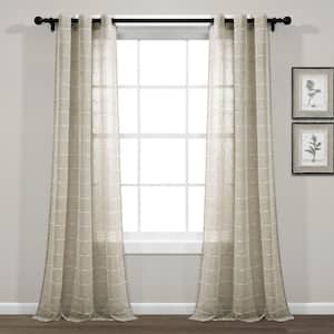 Farmhouse Textured 38 in. W x 120 in. L Grommet Sheer Window Curtain Panel in Neutral Set